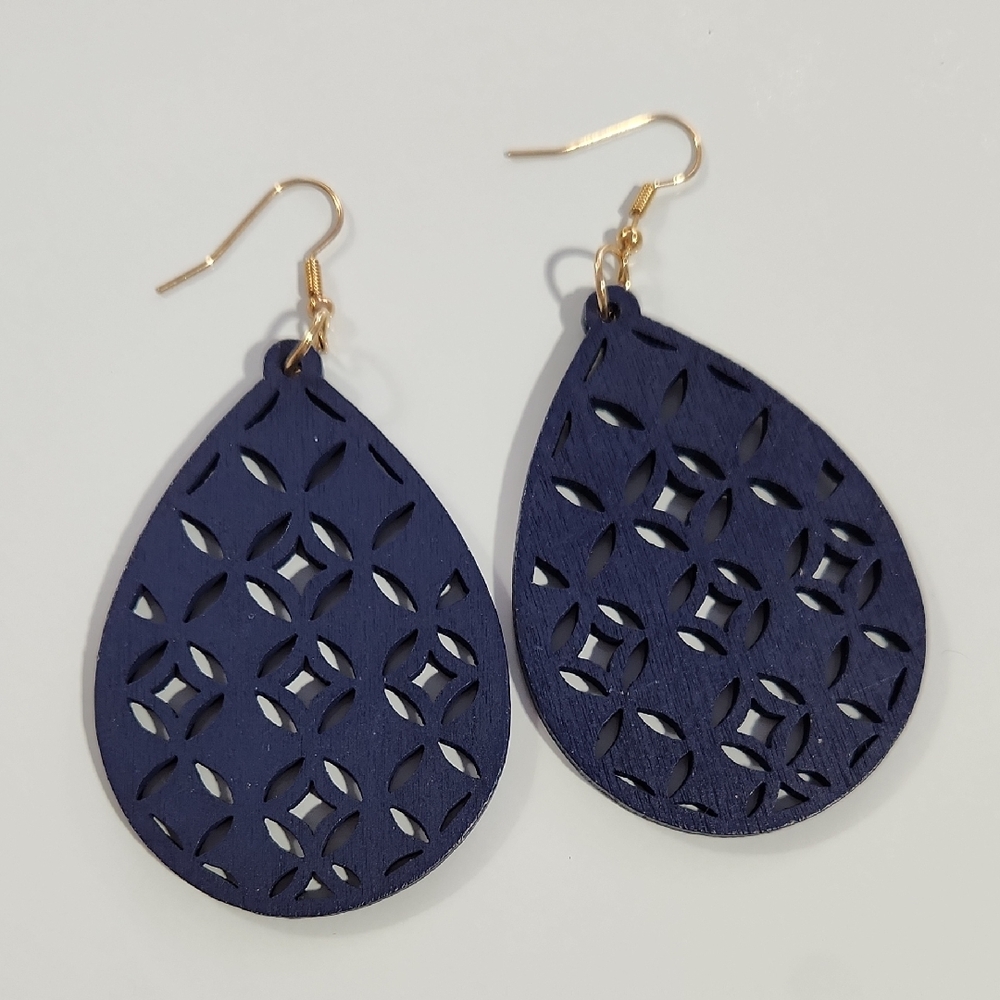 Vintage Elegant Navy Blue Teardrop Earrings